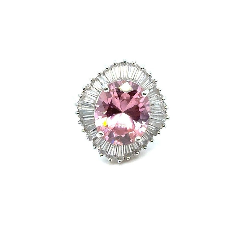 Silver 925 Oval Cut/Baguette Cz Flower Ring